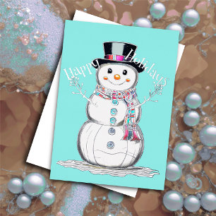 Niedliche Schneemann Happy Holidays Foil Accents Folien Feiertagskarte