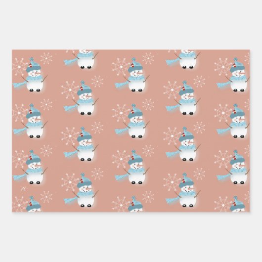 Niedliche Schneemann-Muster-Papierblätter Geschenkpapier Set (Vorderseite)