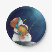 Niedliche Schneemänner am Abend, die Weihnachten Pappteller (Vorderseite)
