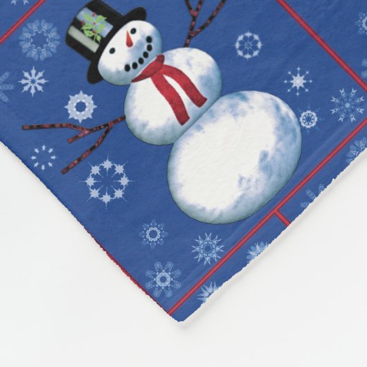 Niedliche Schneemänner auf blau mit Schneeflocken Fleecedecke (Ecke)