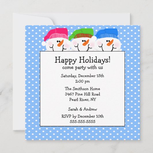 Niedliche Schneemänner Einladung zur Feierlichkeit (Vorderseite)