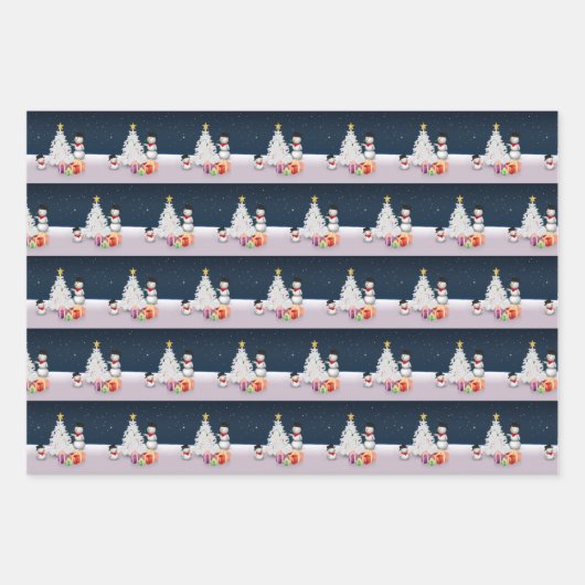 Niedliche Schneemänner Frohe Weihnachtsbaumschnee Geschenkpapier Set (Vorderseite)