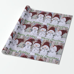 Niedliche Schneemänner glückliche Ferien Frohe Wei Geschenkpapier