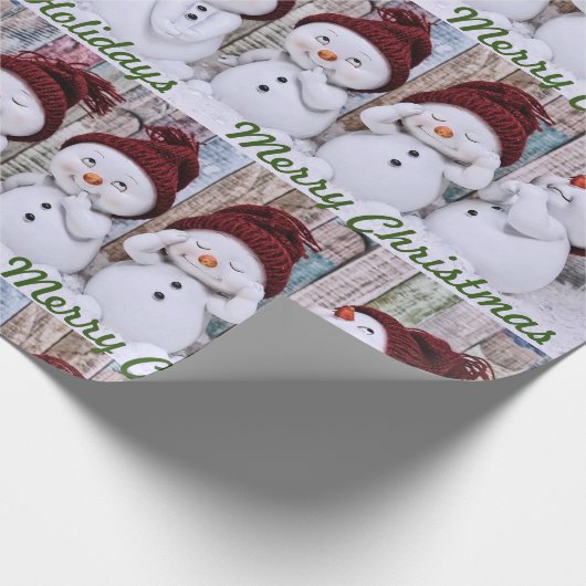 Niedliche Schneemänner glückliche Ferien Frohe Wei Geschenkpapier (Ecke)