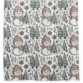 Niedliche Schneemänner in der waldreichen Winterla Duschvorhang (Vorderseite)