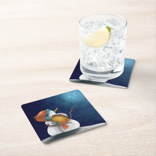 Niedliche Schneemänner in Starry Night Weihnachtsf Rechteckiger Pappuntersetzer (Vor Ort)