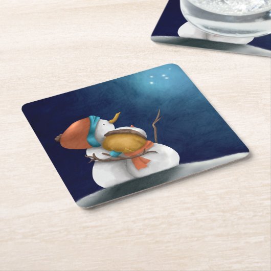 Niedliche Schneemänner in Starry Night Weihnachtsf Rechteckiger Pappuntersetzer (angewinkelt)