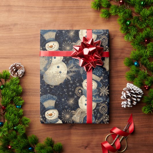 Niedliche Schneemänner mit Schneeflocken-Design Geschenkpapier (Feiertagsgeschenk)