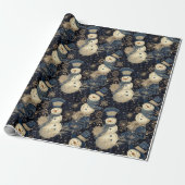 Niedliche Schneemänner mit Schneeflocken-Design Geschenkpapier (Ungerollt)