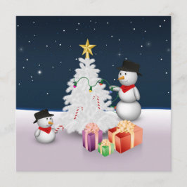 Niedliche Schneemänner mit Weihnachtsbaum Einladung