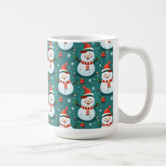 Niedliche Schneemänner mit Weihnachtsbaum Kaffeetasse (Rechts)