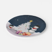 Niedliche Schneemänner mit Weihnachtsbaum Pappteller (Schrägansicht)