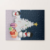 Niedliche Schneemänner mit Weihnachtsbaum Puzzle (Horizontal)