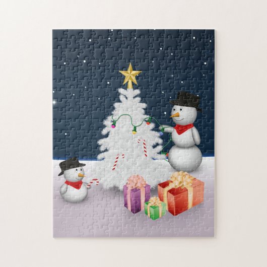 Niedliche Schneemänner mit Weihnachtsbaum Puzzle (Vertikal)