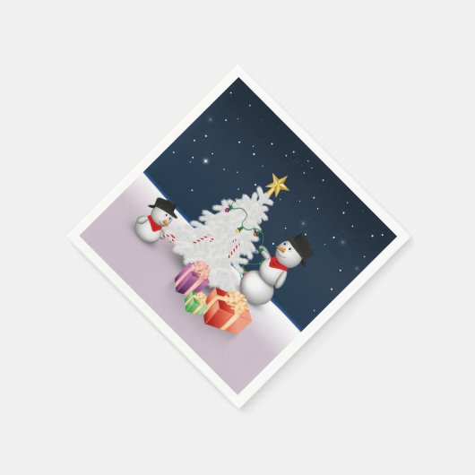 Niedliche Schneemänner mit Weihnachtsbaum Serviette (Ecke)