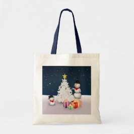 Niedliche Schneemänner mit Weihnachtsbaum Tragetasche