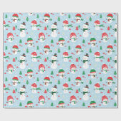 Niedliche Schneemänner mit Weihnachtsbäumen auf he Geschenkpapier (Flach)