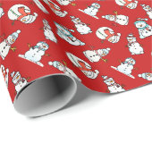 Niedliche Schneemänner Roter Weihnachtsfeiertag Geschenkpapier (Rolleneckpunkt)