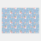 Niedliche Schneemänner schenken Schneeflocken auf  Geschenkpapier Set (Vorderseite)