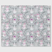 Niedliche Schneemänner Schneeflocken Grau Weihnach Geschenkpapier (Flach)