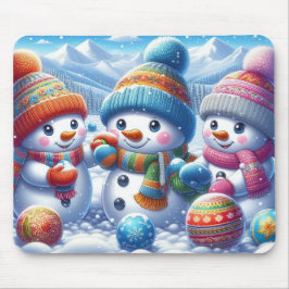 Niedliche Schneemänner spielen Wintermaus-Geschenk Mousepad