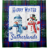 Niedliche Schneemänner Sutherland Clan Tartan Happ Duschvorhang (Vorderseite)