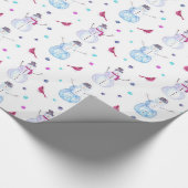 Niedliche Schneemänner und Kardinal Vögel Wasserfa Geschenkpapier (Ecke)