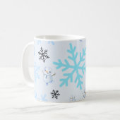 Niedliche Schneemänner und Schneeflocken in hellbl Kaffeetasse (Vorderseite Links)