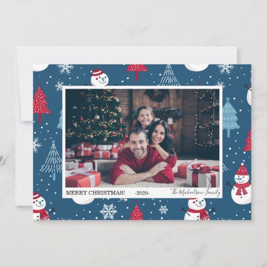 Niedliche Schneemänner und Weihnachtsbaumen Foto Feiertagskarte (Vorderseite)