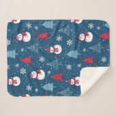 Niedliche Schneemänner und Weihnachtsbaummuster Sherpadecke (Vorderseite (Horizontal))
