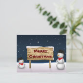 Niedliche Schneemänner wünschen frohe Weihnachten (Stehend Vorderseite)