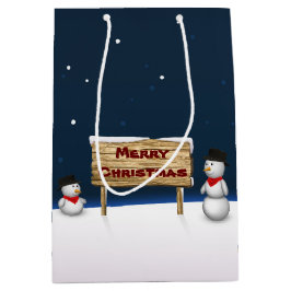 Niedliche Schneemänner wünschen frohe Weihnachten Mittlere Geschenktüte