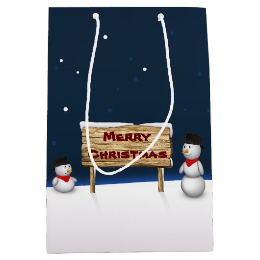 Niedliche Schneemänner wünschen frohe Weihnachten Mittlere Geschenktüte (Vorderseite)
