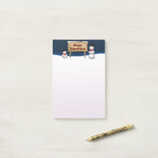 Niedliche Schneemänner wünschen frohe Weihnachten Post-it Klebezettel (Auf Schreibtisch)