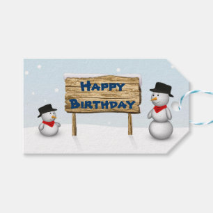 Niedliche Schneemänner wünschen viel Glück zum Geb Geschenkanhänger