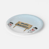 Niedliche Schneemänner wünschen viel Glück zum Geb Pappteller (Schrägansicht)