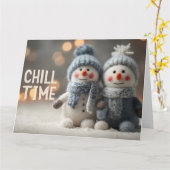 Niedliche Schneemannpuppen mit Strick Hats Karte (Gelbe Blume)