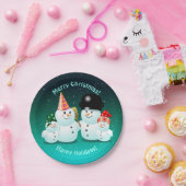 Niedliche Schneemannsfamilie Pappteller (Party)