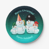 Niedliche Schneemannsfamilie Pappteller (Vorderseite)