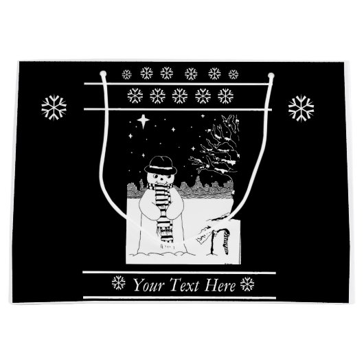 niedliche SchneemannsWeihnachten in Schwarzweiß Große Geschenktüte (Vorderseite)