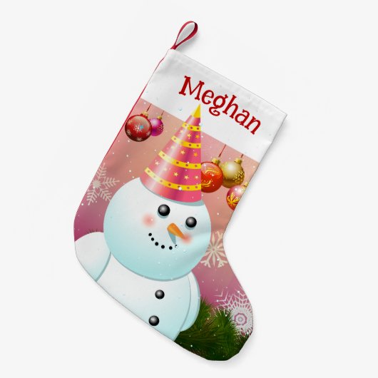 Niedliche Schneeschöpsel mit rosa Party, kleine We Kleiner Weihnachtsstrumpf (Vorderansicht (hängend))