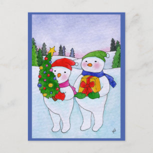 Niedliche Schneeschuh Weihnachtslandschaft Postkar Postkarte
