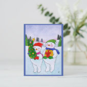 Niedliche Schneeschuh Weihnachtslandschaft Postkar Postkarte (Stehend Vorderseite)