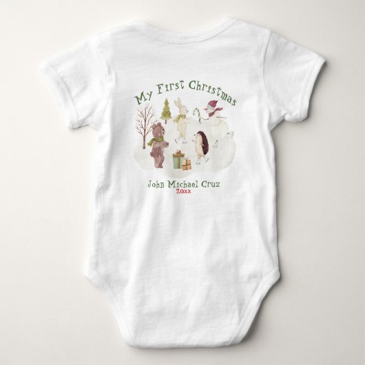 Niedliche Schneewaldtierszene Baby Strampler (Rückseite)