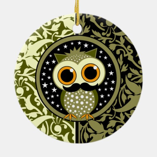 niedliche Schnurrbarteule Keramik Ornament (Hinten)