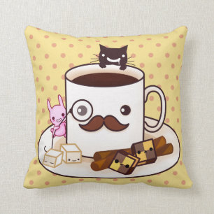 Niedliche SchnurrbartKaffeetasse mit kawaii Tieren Kissen