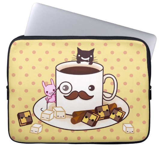 Niedliche Schnurrbartschale mit kawaii Tieren und Laptopschutzhülle (Vorderseite)