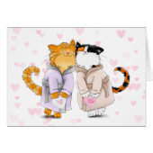 Niedliche Schnurrkatzen mit Robes Valentine Card (Vorderseite (Horizontal))