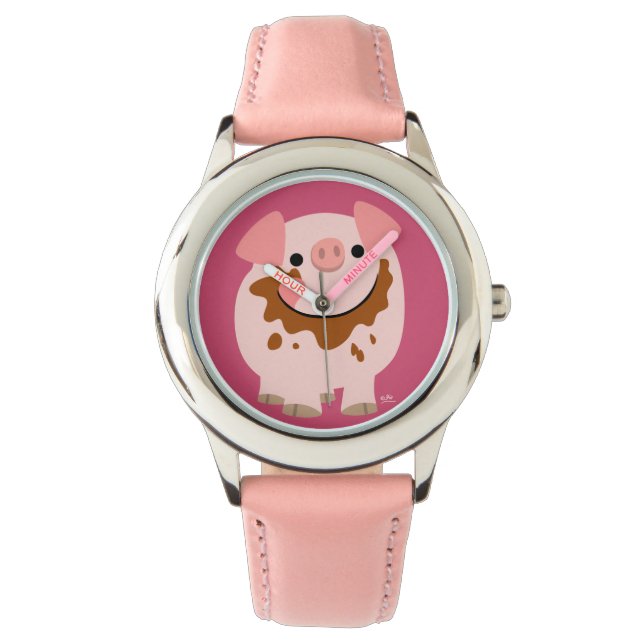 Niedliche Schokolade Cartoon Pig Watch Armbanduhr (Vorderseite)