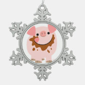 Niedliche Schokolade Cartoon Schweineschälbe Schneeflocken Zinn-Ornament (Vorderseite)